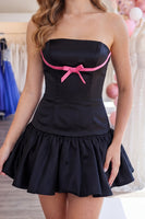 Load image into Gallery viewer, Black and Pink Strapless A Line Short Cocktail Dress