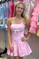Load image into Gallery viewer, Black and Pink Strapless A Line Short Cocktail Dress