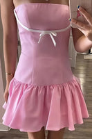 Load image into Gallery viewer, Black and Pink Strapless A Line Short Cocktail Dress