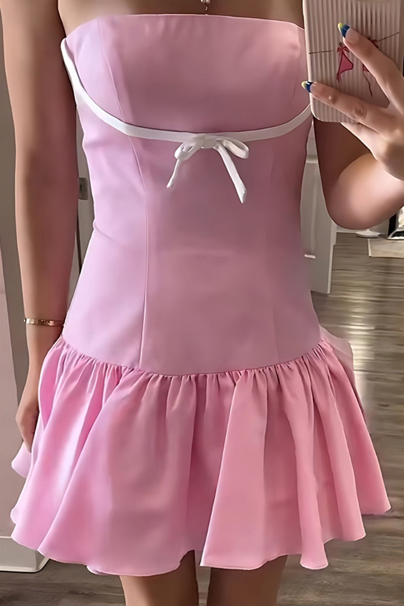 Load image into Gallery viewer, Black and Pink Strapless A Line Short Cocktail Dress
