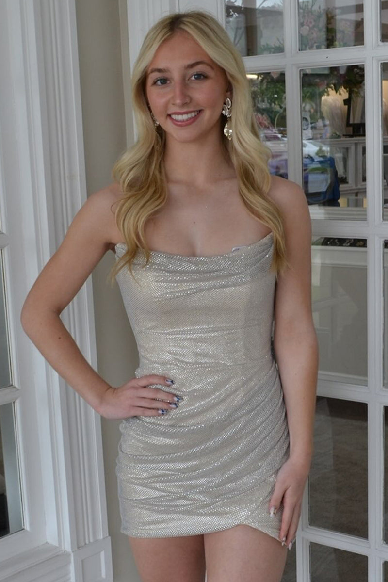 Load image into Gallery viewer, Red Sparkly Strapless Short Tight Cocktail Dress