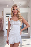 Load image into Gallery viewer, Yellow Sparkly Thick Straps Short Ruffled Cocktail Dress with Beading