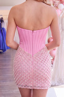 Load image into Gallery viewer, Black Corset Strapless Short Tight Cocktail Dress with Pearls