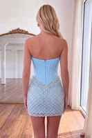 Load image into Gallery viewer, Black Corset Strapless Short Tight Cocktail Dress with Pearls
