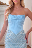 Load image into Gallery viewer, Black Corset Strapless Short Tight Cocktail Dress with Pearls