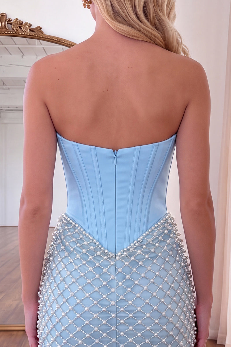 Load image into Gallery viewer, Black Corset Strapless Short Tight Cocktail Dress with Pearls