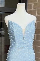 Load image into Gallery viewer, Grey Blue Sweetheart Short Tight Cocktail Dress with Pearls