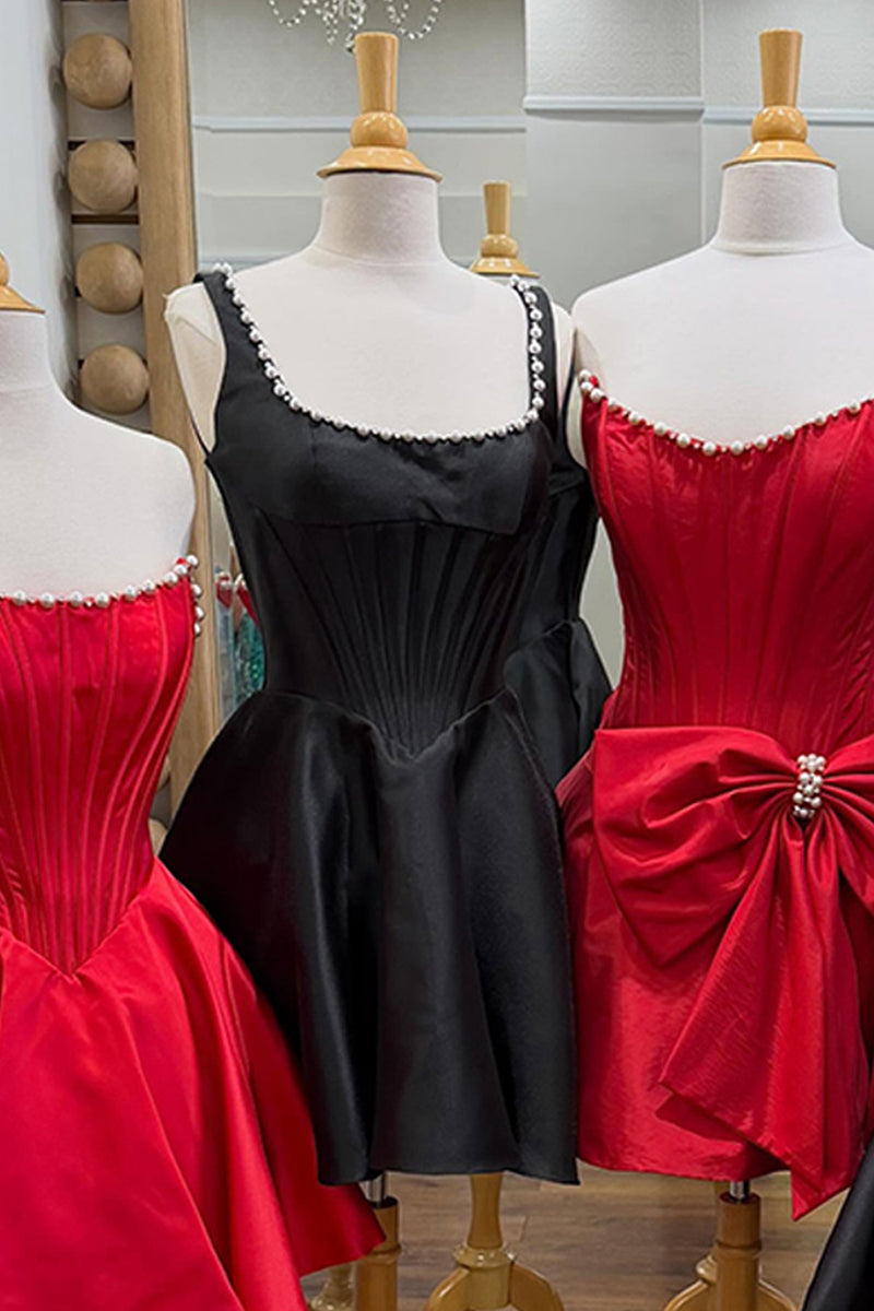 Load image into Gallery viewer, Burgundy Sparkly Short Corset A Line Cocktail Dress with Pearls