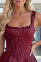 Load image into Gallery viewer, Burgundy Sparkly Short Corset A Line Cocktail Dress with Pearls