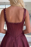 Load image into Gallery viewer, Burgundy Sparkly Short Corset A Line Cocktail Dress with Pearls