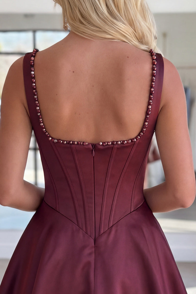 Load image into Gallery viewer, Burgundy Sparkly Short Corset A Line Cocktail Dress with Pearls