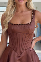 Load image into Gallery viewer, Burgundy Sparkly Short Corset A Line Cocktail Dress with Pearls