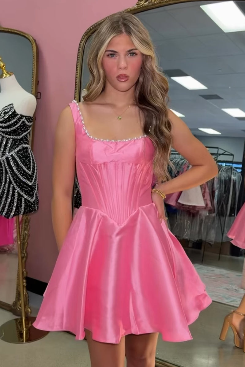 Load image into Gallery viewer, Burgundy Sparkly Short Corset A Line Cocktail Dress with Pearls