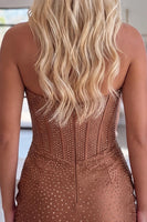 Load image into Gallery viewer, Sparkly Coffee Corset Beaded Tight Sweetheart Short Cocktail Dress