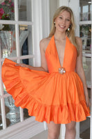 Load image into Gallery viewer, Yellow Ruffled Halter A Line Short Cocktail Dress
