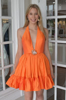 Load image into Gallery viewer, Yellow Ruffled Halter A Line Short Cocktail Dress