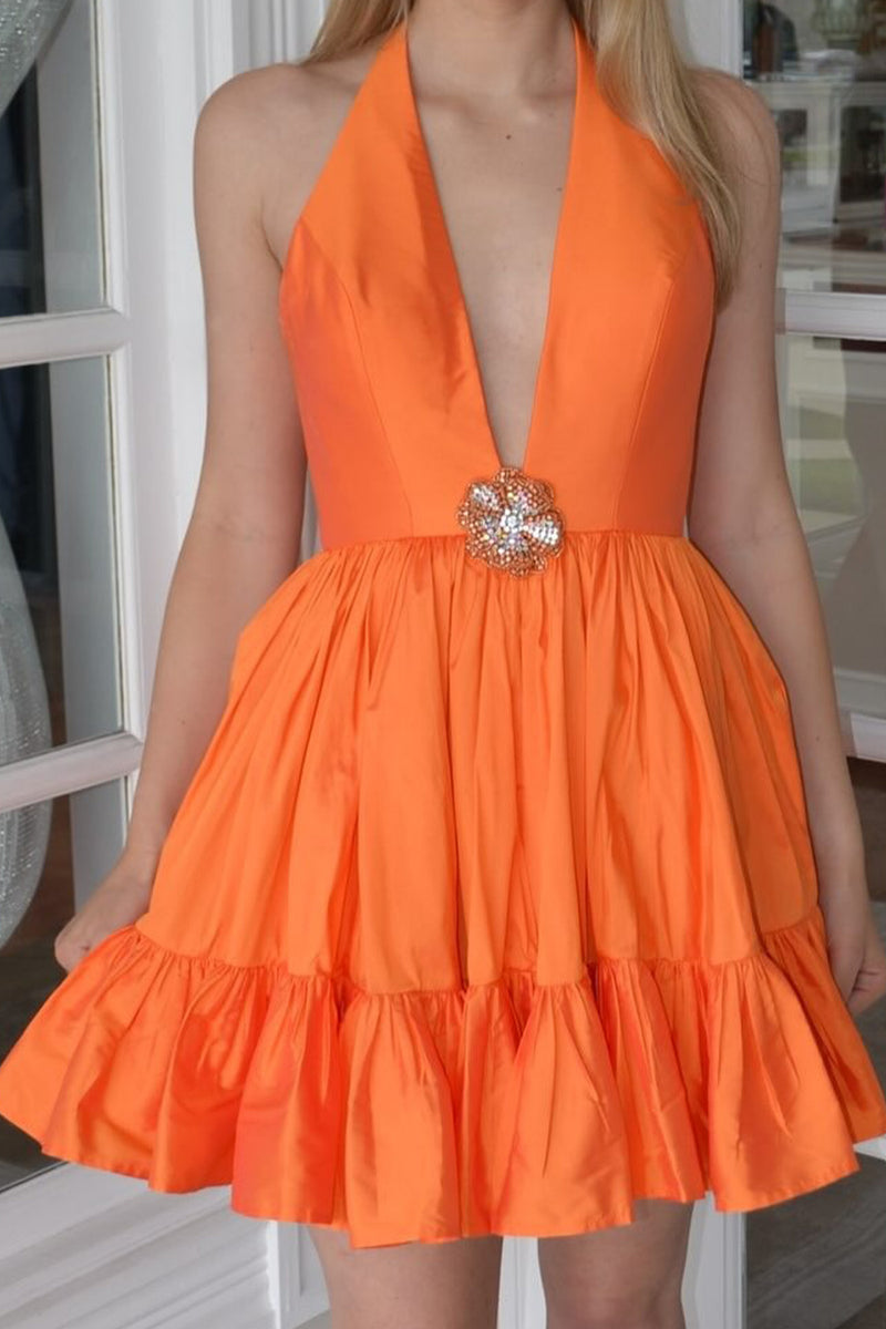 Load image into Gallery viewer, Yellow Ruffled Halter A Line Short Cocktail Dress