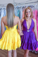 Load image into Gallery viewer, Yellow Ruffled Halter A Line Short Cocktail Dress