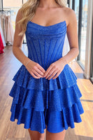 Load image into Gallery viewer, Sparkly Beaded Green Corset Strapless Short A Line Ruffled Cocktail Dress