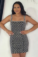 Load image into Gallery viewer, Black Sparkly Beaded Square Neck Short Cocktail Dress with Pearls