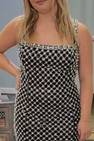 Load image into Gallery viewer, Black Sparkly Beaded Square Neck Short Cocktail Dress with Pearls
