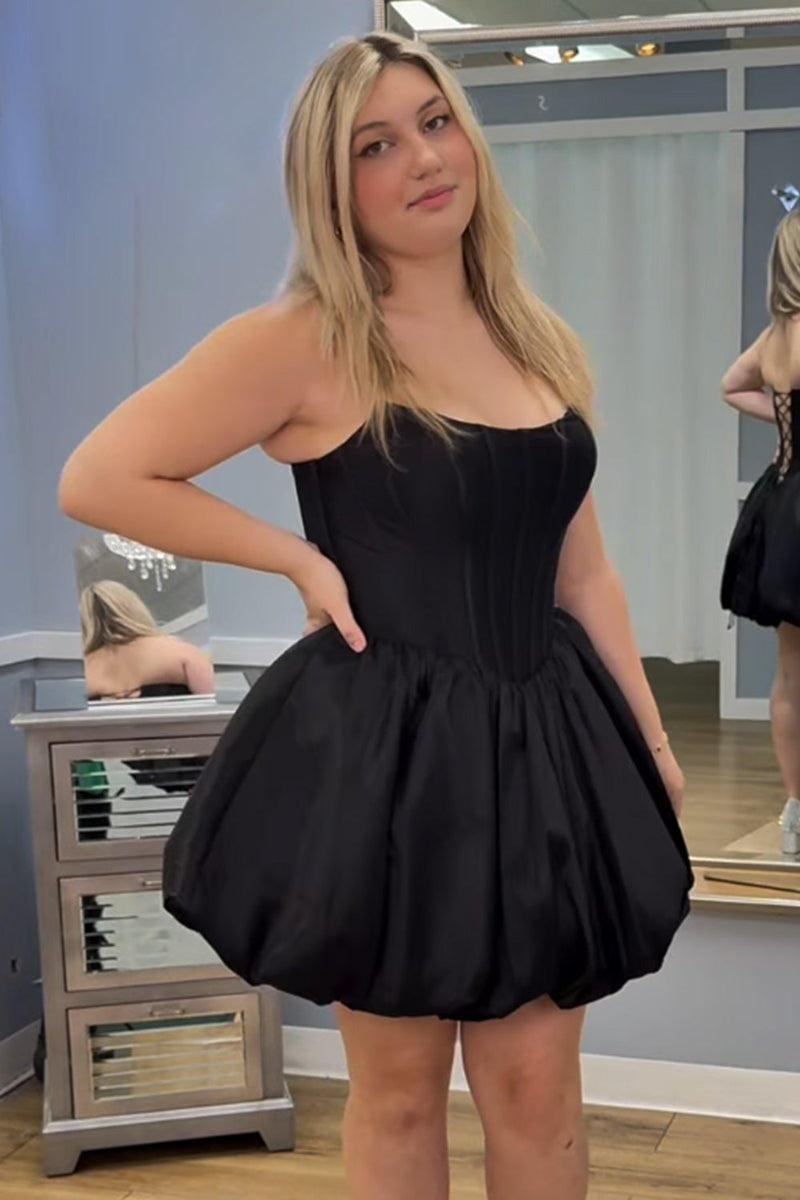Load image into Gallery viewer, Black Corset A Line Strapless Short Cocktail Dress
