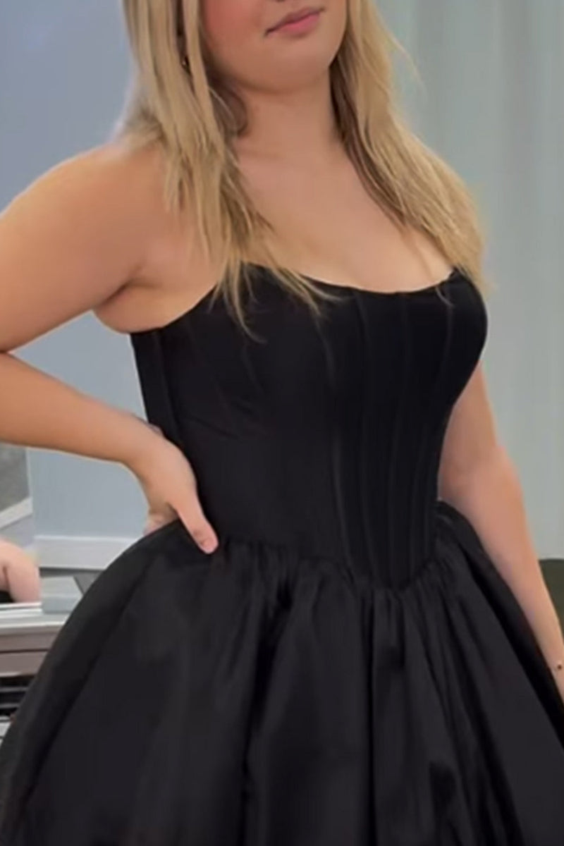 Load image into Gallery viewer, Black Corset A Line Strapless Short Cocktail Dress