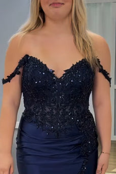 Navy Sparkly Appliqued Short Cocktail Dress with Slit