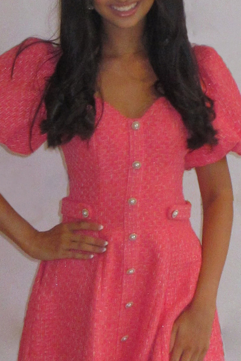 Load image into Gallery viewer, Coral Tweed V-Neck A Line Short Cocktail Dress