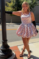 Load image into Gallery viewer, Pink and Black Polka Dots Halter A Line Short Cocktail Dress