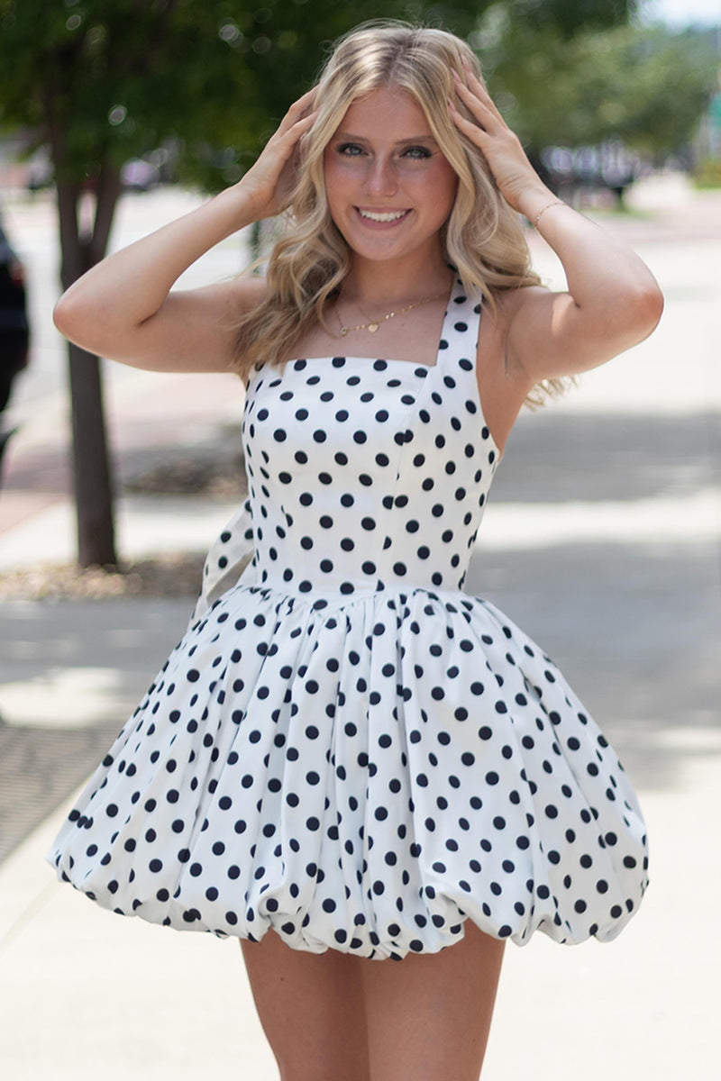 Load image into Gallery viewer, Pink and Black Polka Dots Halter A Line Short Cocktail Dress
