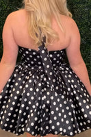 Load image into Gallery viewer, Pink and Black Polka Dots A Line Halter Short Cocktail Dress