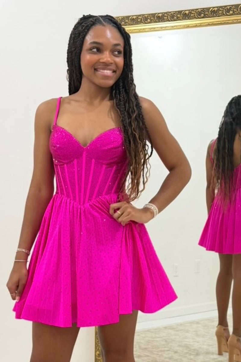 Load image into Gallery viewer, Sparkly Beaded Royal Blue Corset A-Line Short Cocktail Dress