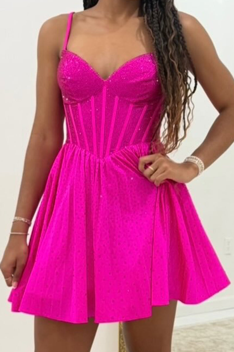 Load image into Gallery viewer, Sparkly Beaded Royal Blue Corset A-Line Short Cocktail Dress