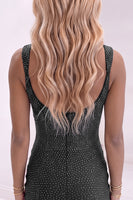 Load image into Gallery viewer, Black Beaded Square Neck Sparkly Tight Short Cocktail Dress with Slit