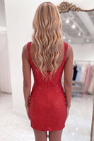 Load image into Gallery viewer, Black Beaded Square Neck Sparkly Tight Short Cocktail Dress with Slit
