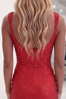 Load image into Gallery viewer, Black Beaded Square Neck Sparkly Tight Short Cocktail Dress with Slit