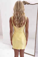 Load image into Gallery viewer, Black Beaded Square Neck Sparkly Tight Short Cocktail Dress with Slit
