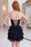 Load image into Gallery viewer, Corset Black Sweetheart Short Ruffled A Line Cocktail Dress