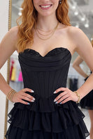 Load image into Gallery viewer, Corset Black Sweetheart Short Ruffled A Line Cocktail Dress