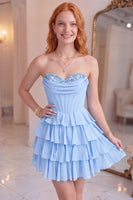 Load image into Gallery viewer, Corset Black Sweetheart Short Ruffled A Line Cocktail Dress