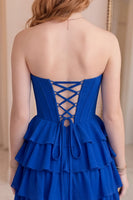 Load image into Gallery viewer, Corset Black Sweetheart Short Ruffled A Line Cocktail Dress