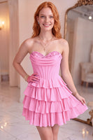 Load image into Gallery viewer, Corset Black Sweetheart Short Ruffled A Line Cocktail Dress