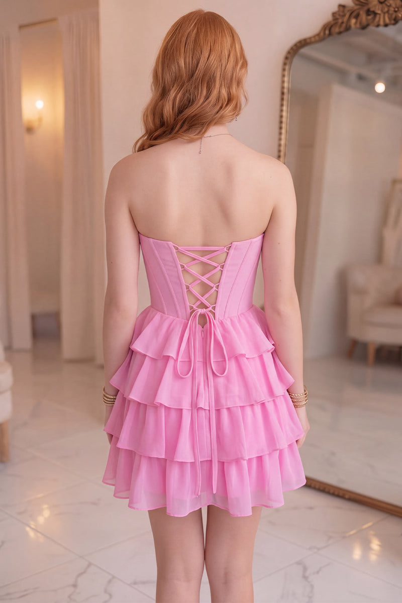 Load image into Gallery viewer, Corset Black Sweetheart Short Ruffled A Line Cocktail Dress