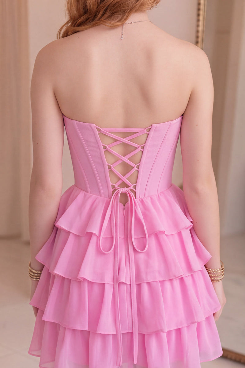 Load image into Gallery viewer, Corset Black Sweetheart Short Ruffled A Line Cocktail Dress