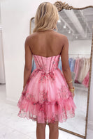 Load image into Gallery viewer, Blue A-Line Strapless Corset Floral Ruffled Short Cocktail Dress