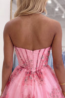 Load image into Gallery viewer, Blue A-Line Strapless Corset Floral Ruffled Short Cocktail Dress
