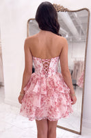 Load image into Gallery viewer, Floral Blue A-Line Corset Ruffled Short Sweetheart Cocktail Dress