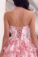 Load image into Gallery viewer, Floral Blue A-Line Corset Ruffled Short Sweetheart Cocktail Dress
