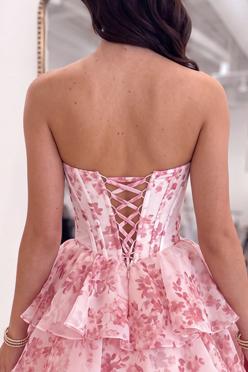 Load image into Gallery viewer, Floral Blue A-Line Corset Ruffled Short Sweetheart Cocktail Dress